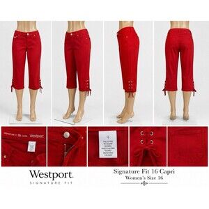 Westport  Signature Fit Mid Rise Capri Pants -Size 16 -Red Womens Lace up Hem